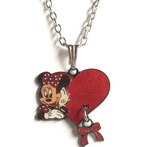 Vintage Disney Minnie Mouse Charm Necklace Silver Plated Enamel Disneyana 20"